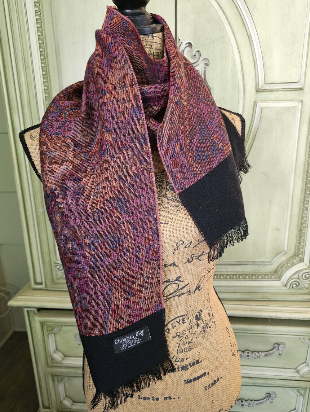 Vintage Christian Dior Cashluxe Paisley Fringed Scarf